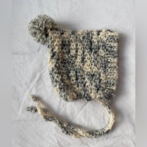 Cozy Gray and Cream Knit Pom-Pom Bonnet for Baby